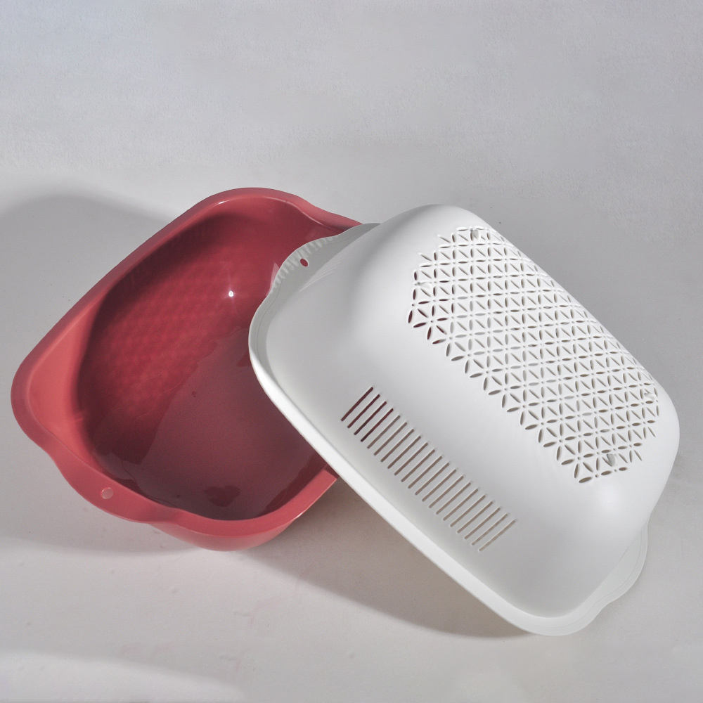 Plastic Rectangle Double Layer Vegetable And Fruit Wash Basket for Kitchen