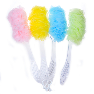 PU Sponge Bathroom Scrubber With Wooden Handle Eco-friendly Dual Color Shower Puff For Kids TJ028